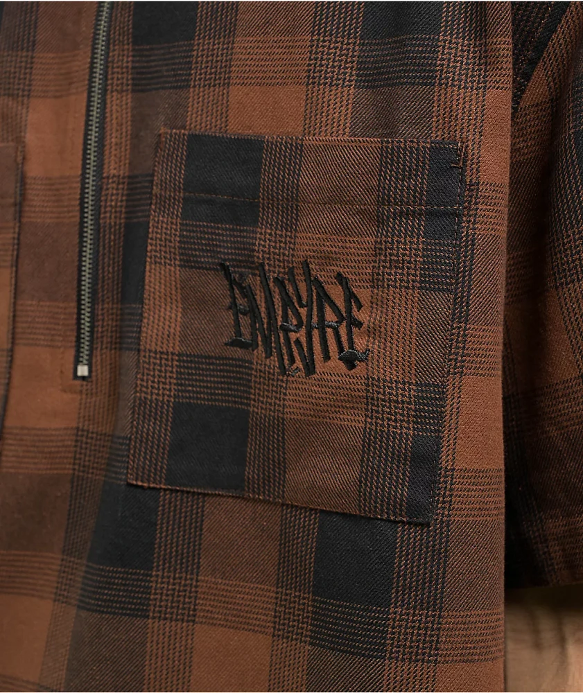 Empyre Glen Brown & Black Plaid Quarter Zip Work Shirt