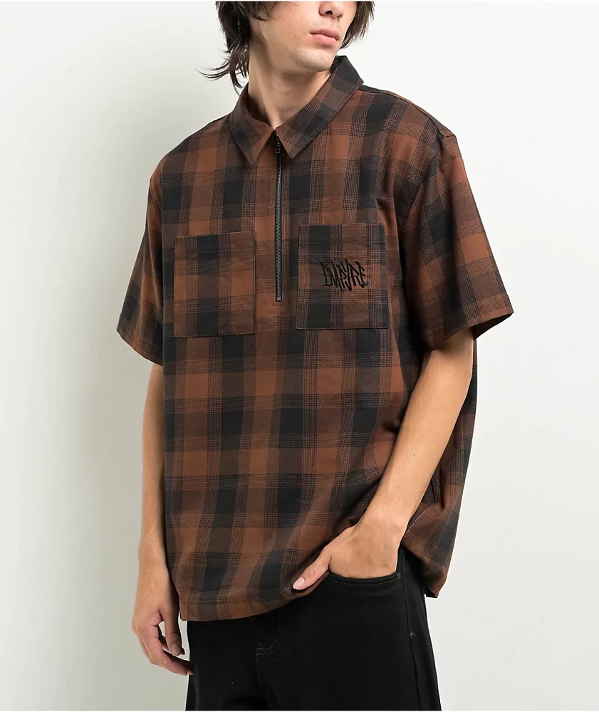 Empyre Glen Brown & Black Plaid Quarter Zip Work Shirt