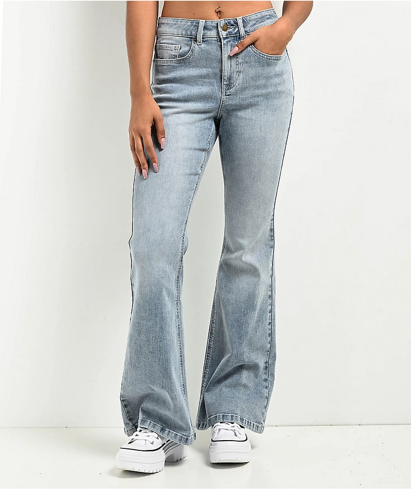 Empyre Glimmer Blossom Light Blue Wash Mid Rise Flare Jeans