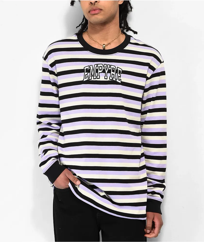 Empyre Good Sport Black, White & Purple Stripe Long Sleeve T-Shirt