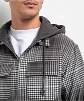 Empyre Grey & Black Flannel Hooded Zip Jacket