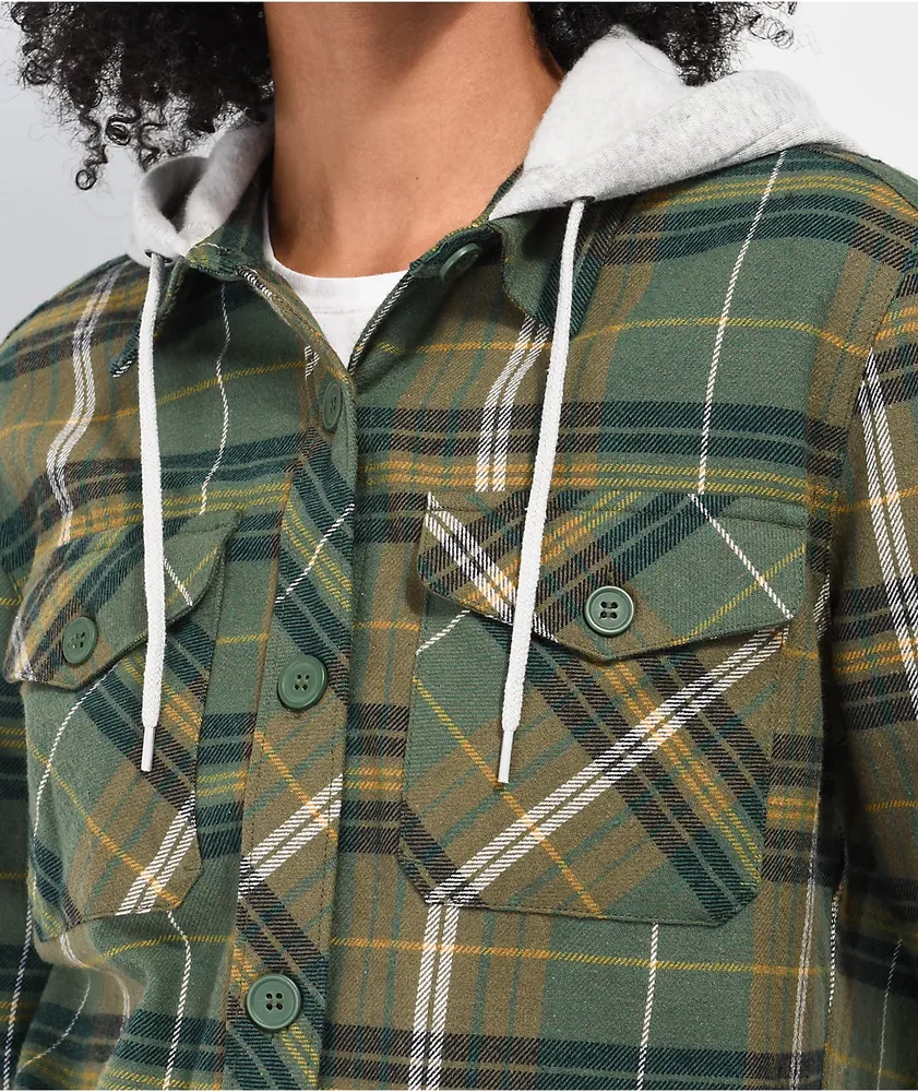 Empyre Holly Yin Yang Green & Grey Hooded Flannel Shirt