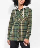 Empyre Holly Yin Yang Green & Grey Hooded Flannel Shirt