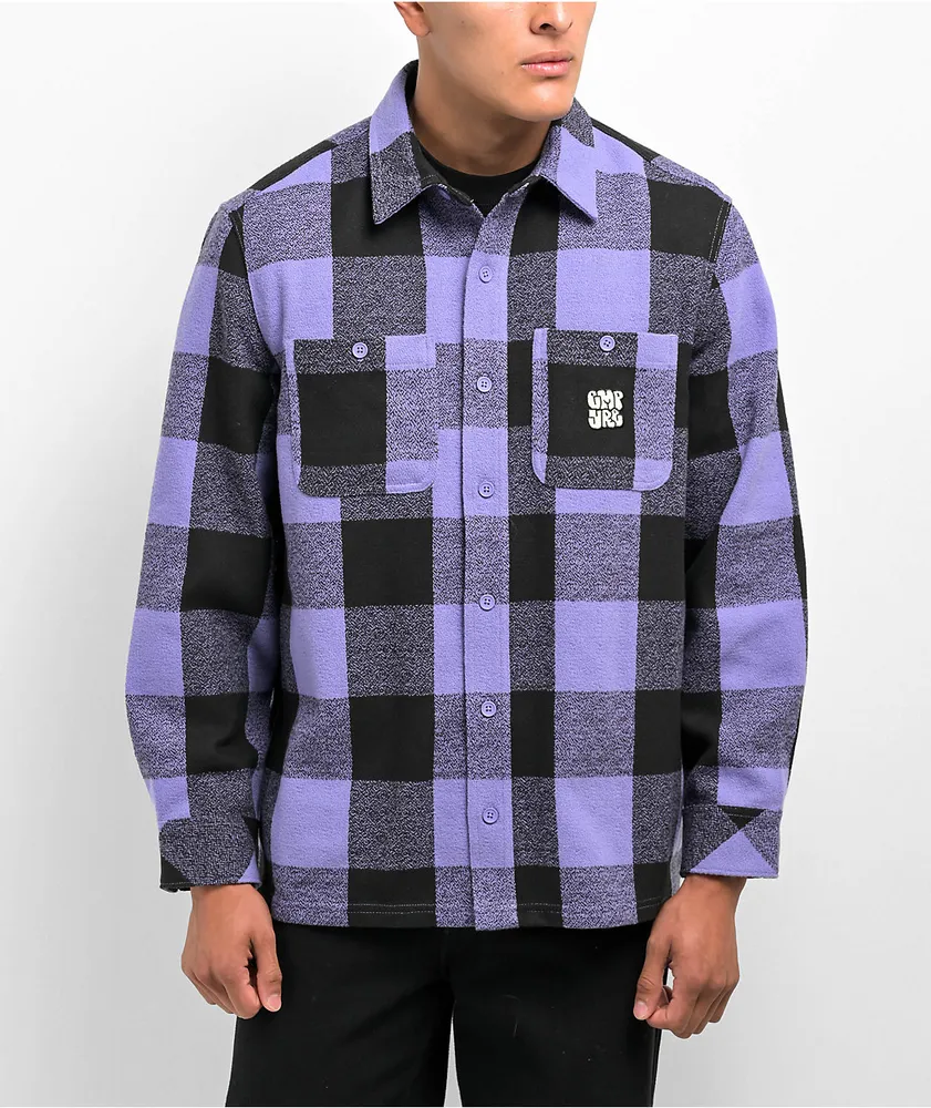 purple and black flannel shirt