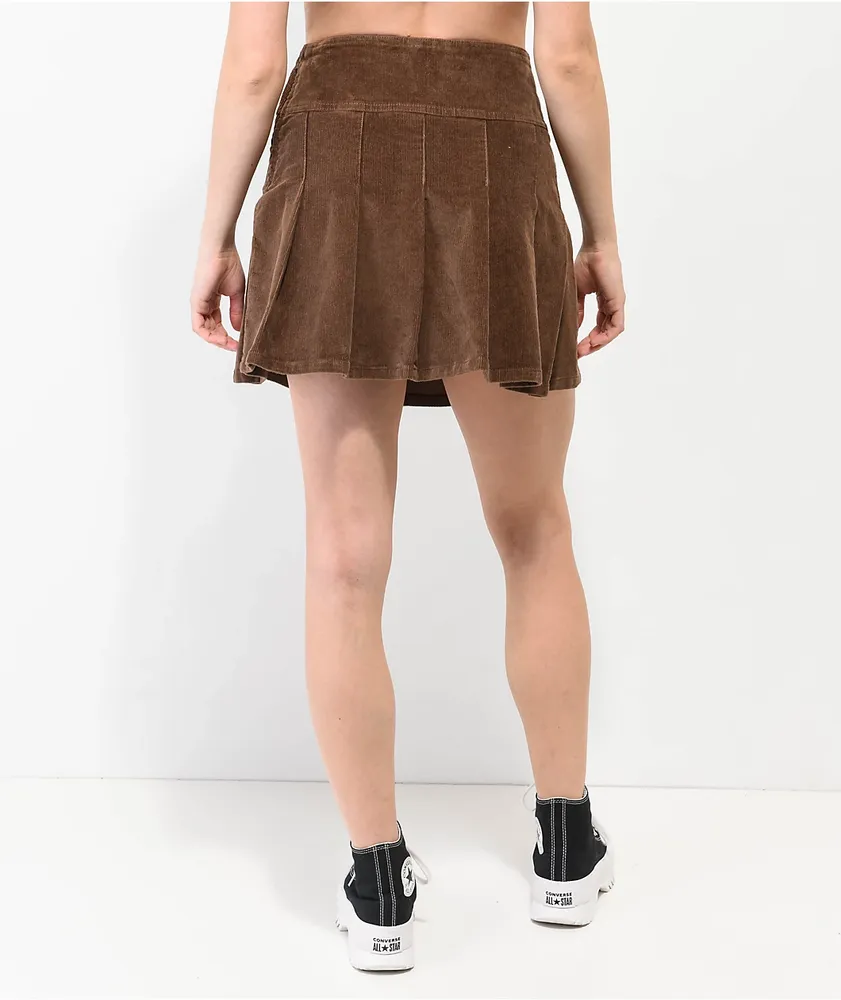 Empyre Inez Brown Corduroy Pleated Skirt