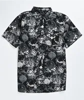 Empyre Inverted Floral Black Short Sleeve Button Up Shirt