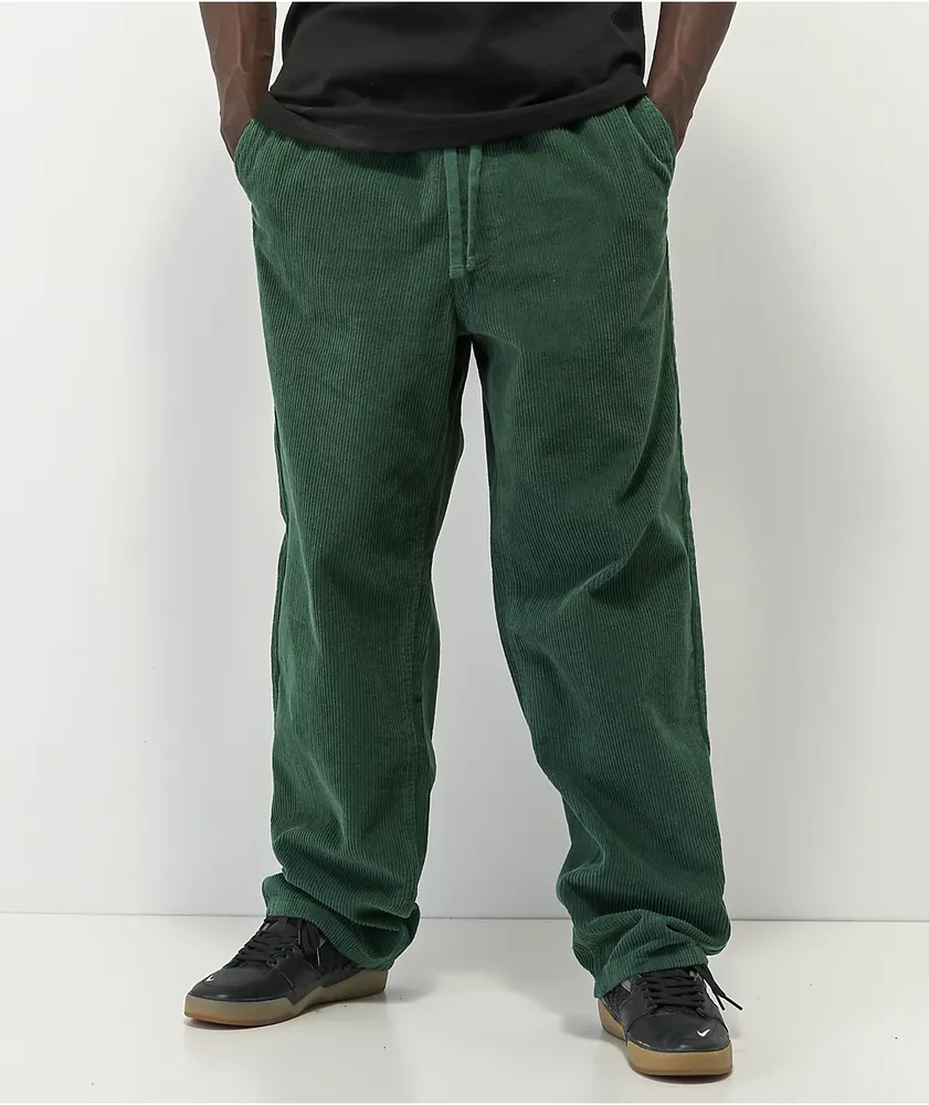 Empyre Johnny Poplin Loose Fit Green Elastic Waist Corduroy Skate Pants