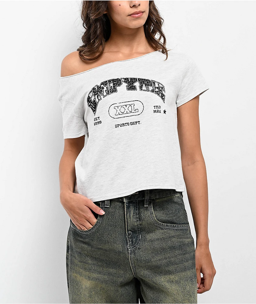 Empyre Kasey Off Shoulder Grey Boxy Crop T-Shirt