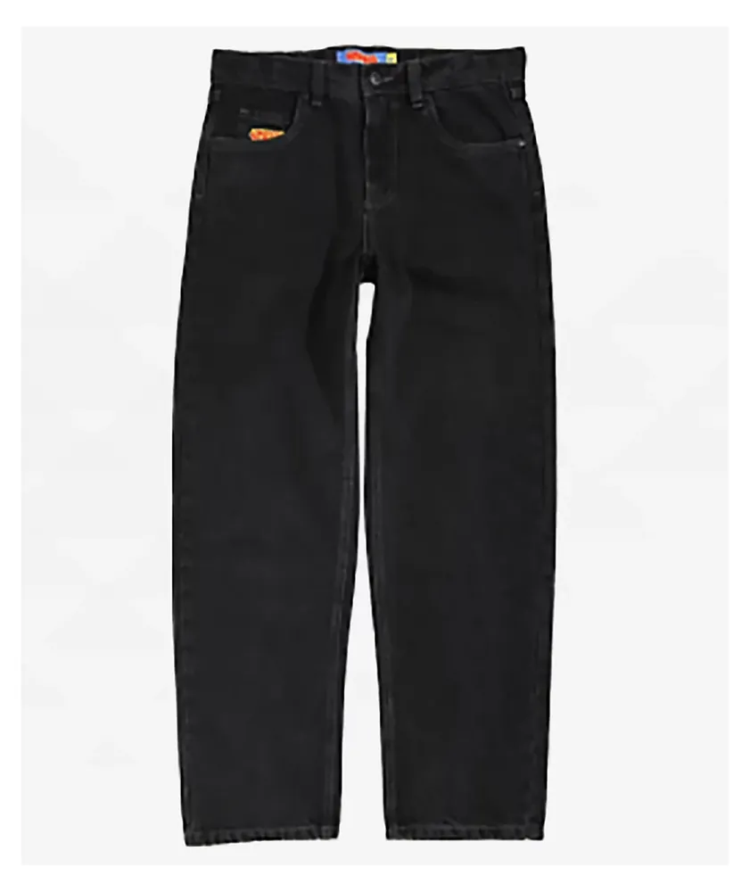 Express, Mid Rise Black Ripped Wide Leg Jeans in Pitch Black