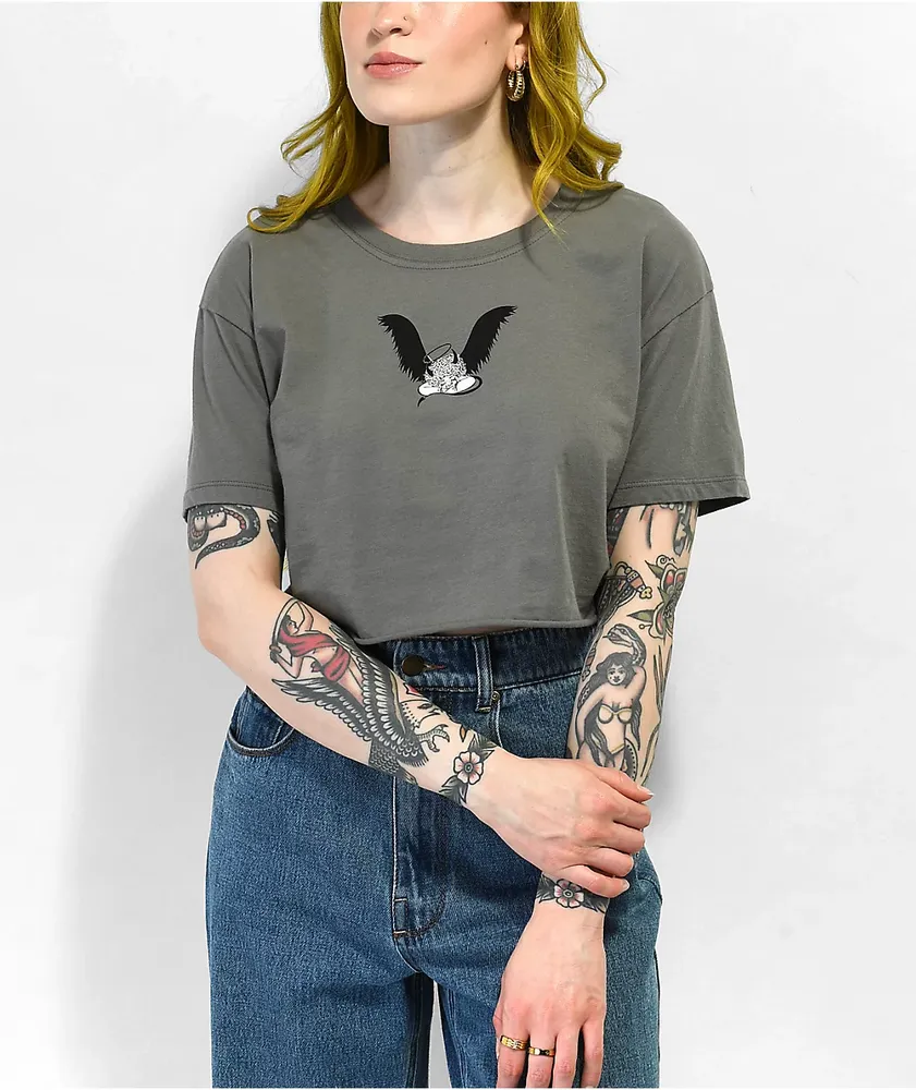 Empyre Kipsy Sleeping Angel Grey Crop T-Shirt