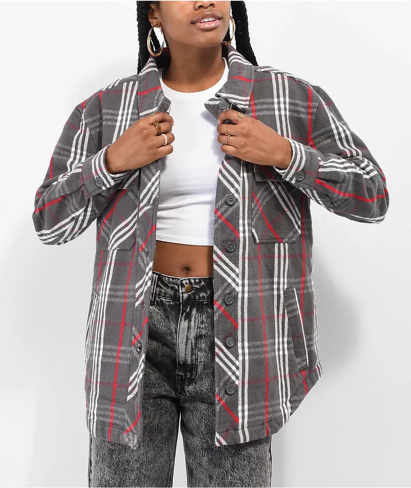 Empyre Kiva Charcoal & Red Plaid Flannel Shacket