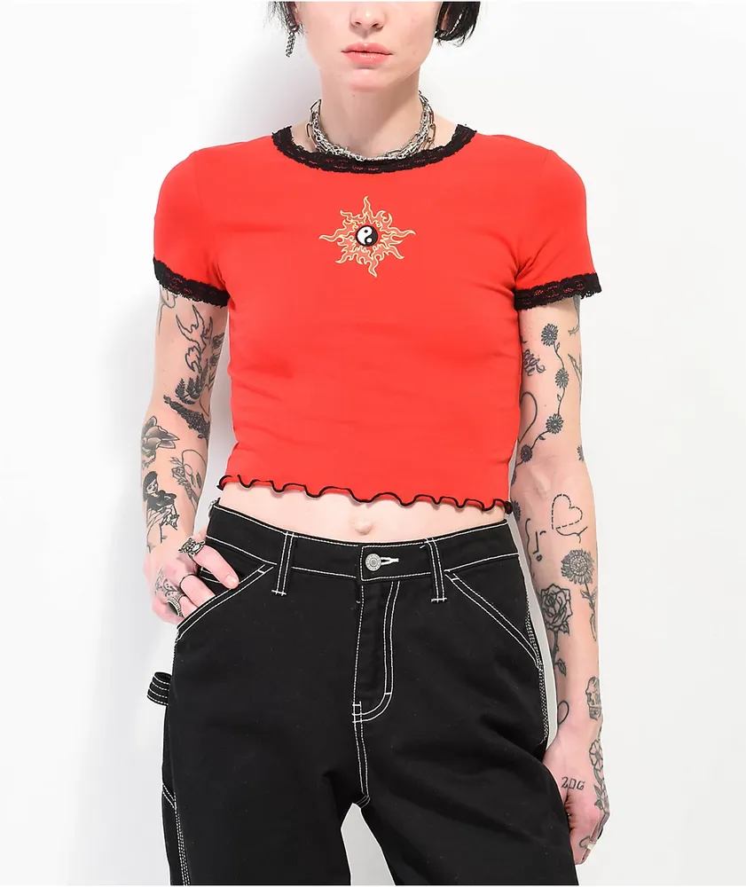 Empyre Lacey Red Lace Crop Top T-Shirt