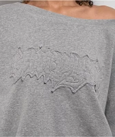 Empyre Lia Off Shoulder Applique Grey Crewneck Sweatshirt