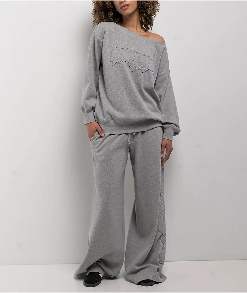 Empyre Lia Off Shoulder Applique Grey Crewneck Sweatshirt