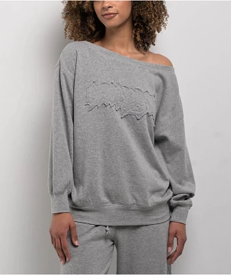 Empyre Lia Off Shoulder Applique Grey Crewneck Sweatshirt