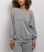 Empyre Lia Off Shoulder Applique Grey Crewneck Sweatshirt