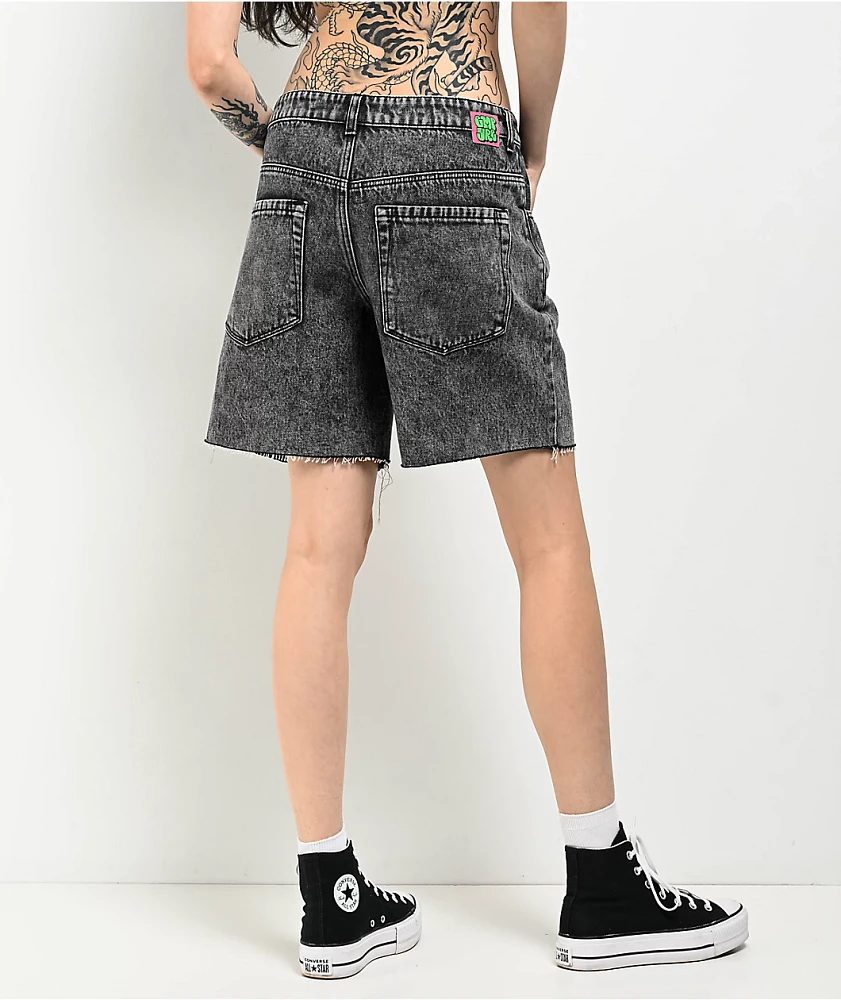 Empyre Loiter Obscure Grey Wash Straight Leg Denim Shorts