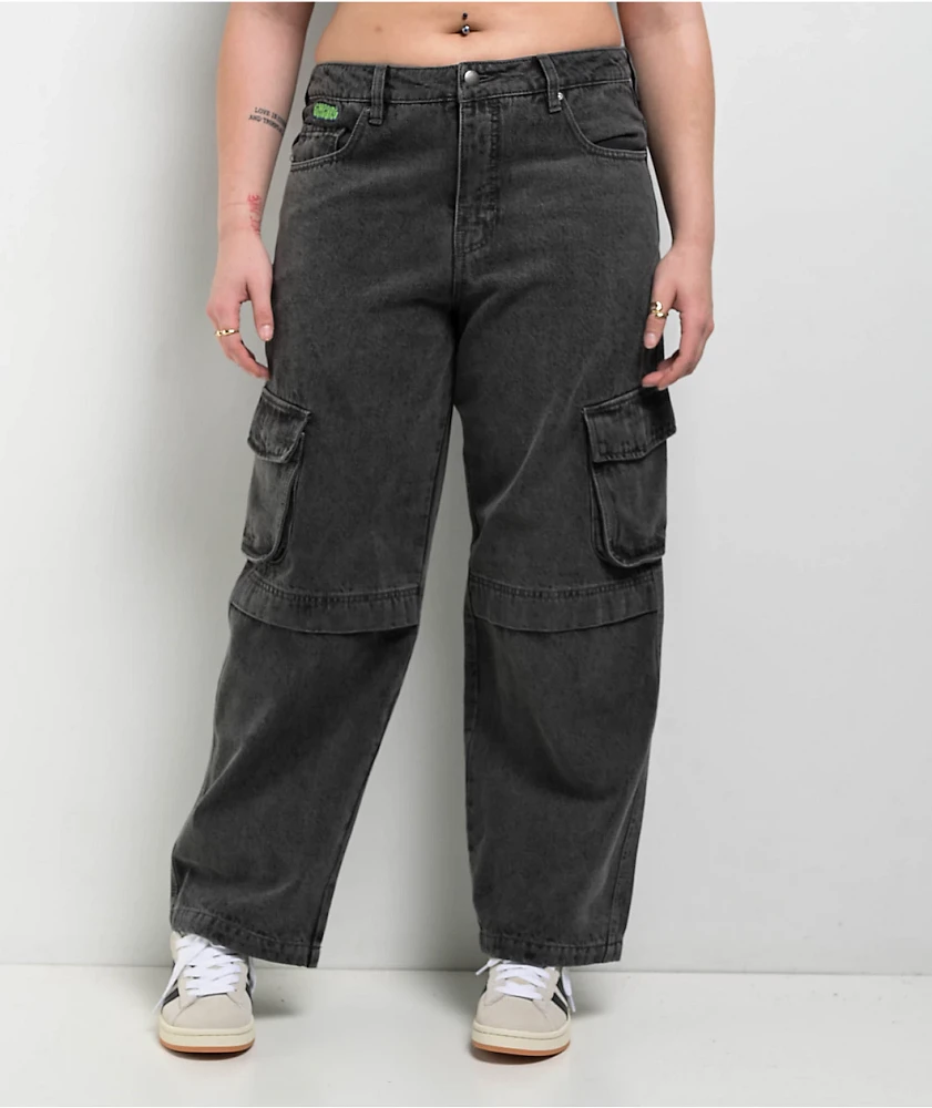 Empyre Loiter Slouchy Black Wash Cargo Denim Jeans