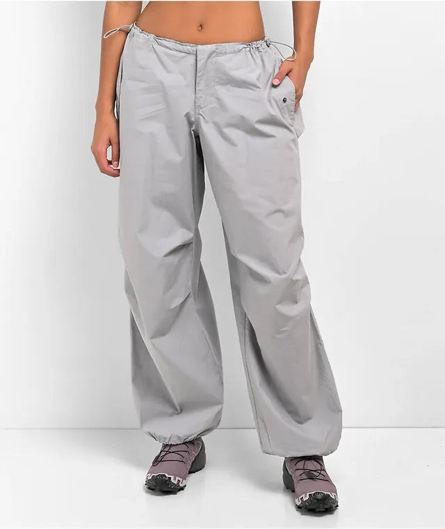 Wide-leg light grey parachute trousers