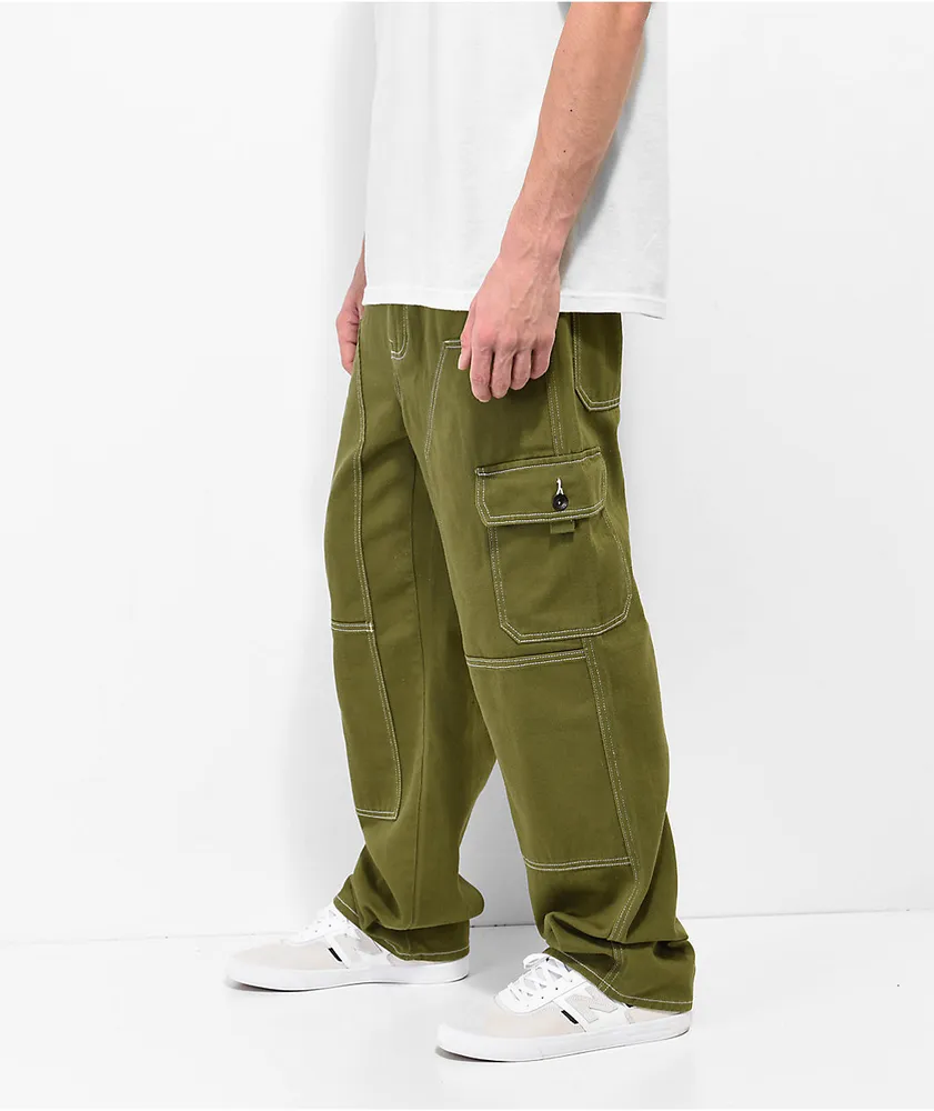 Empyre Loose Fit Double Knee Dark Green Cargo Skate Jeans