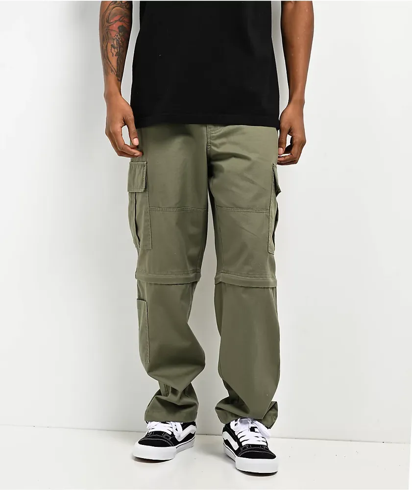 Olive Solid Cargo Pants