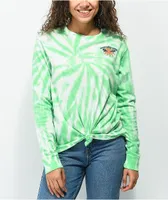 Empyre Open Your Mind Green & White Tie Dye Long Sleeve Knot Front T-Shirt