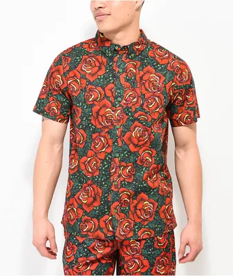 Empyre Otto Floral Red Short Sleeve Button Up Shirt