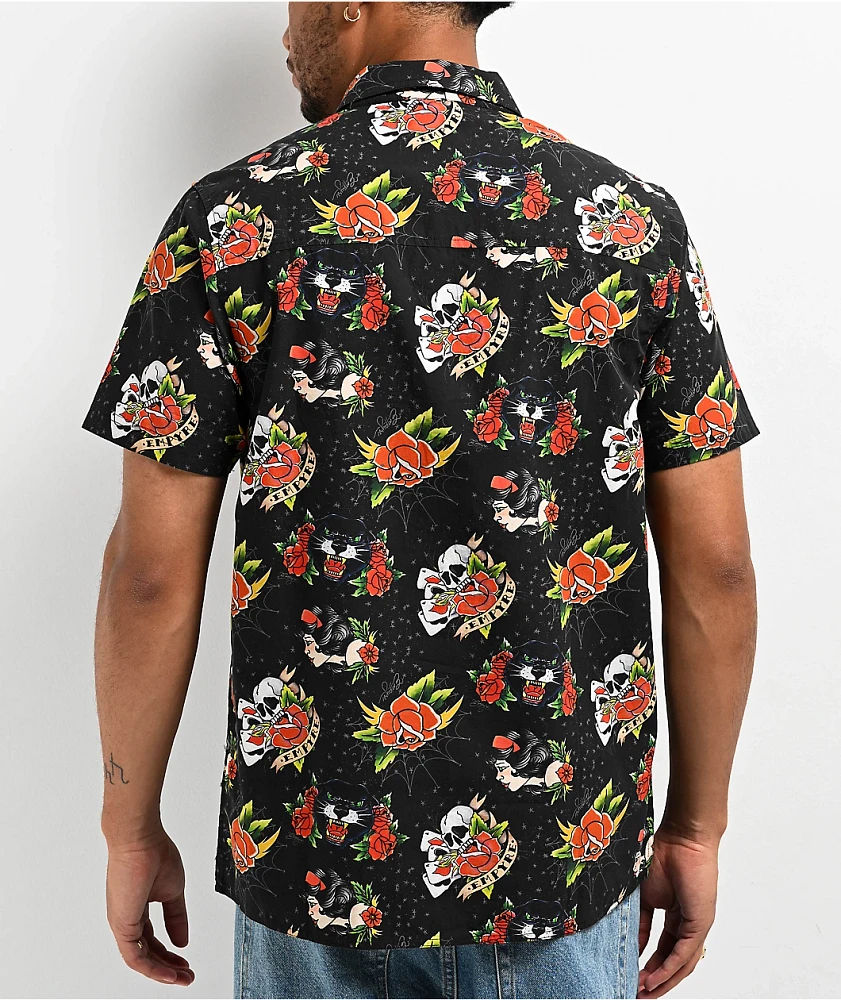 Empyre Otto Tattoo Rose Short Sleeve Button Up Shirt