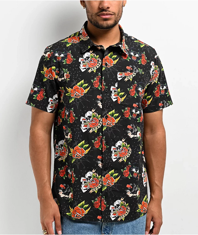 Empyre Otto Tattoo Rose Short Sleeve Button Up Shirt