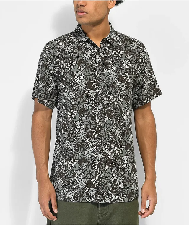 Empyre Shaped Geometric Black Short Sleeve Button Up Shirt