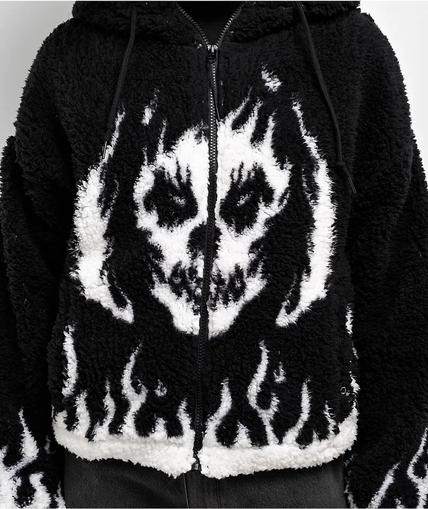 Empyre Raven Flames Black & White Sherpa Zip Hoodie