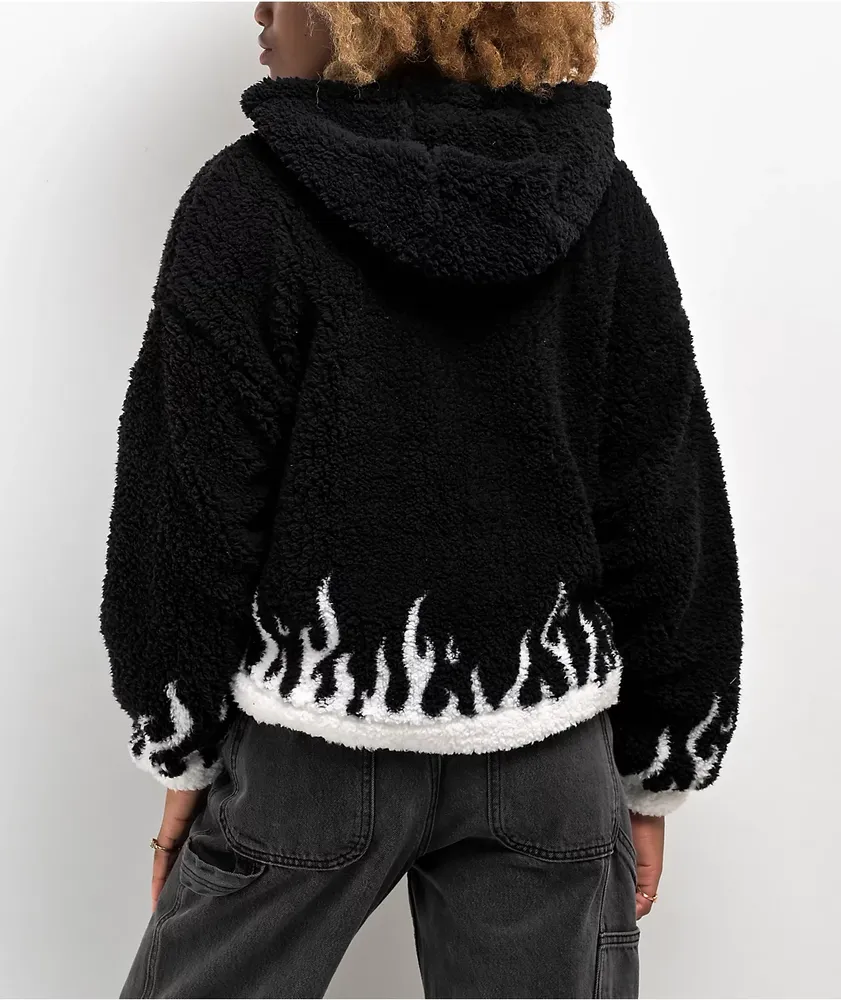 Empyre Raven Flames Black & White Sherpa Zip Hoodie