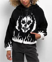 Empyre Raven Flames Black & White Sherpa Zip Hoodie