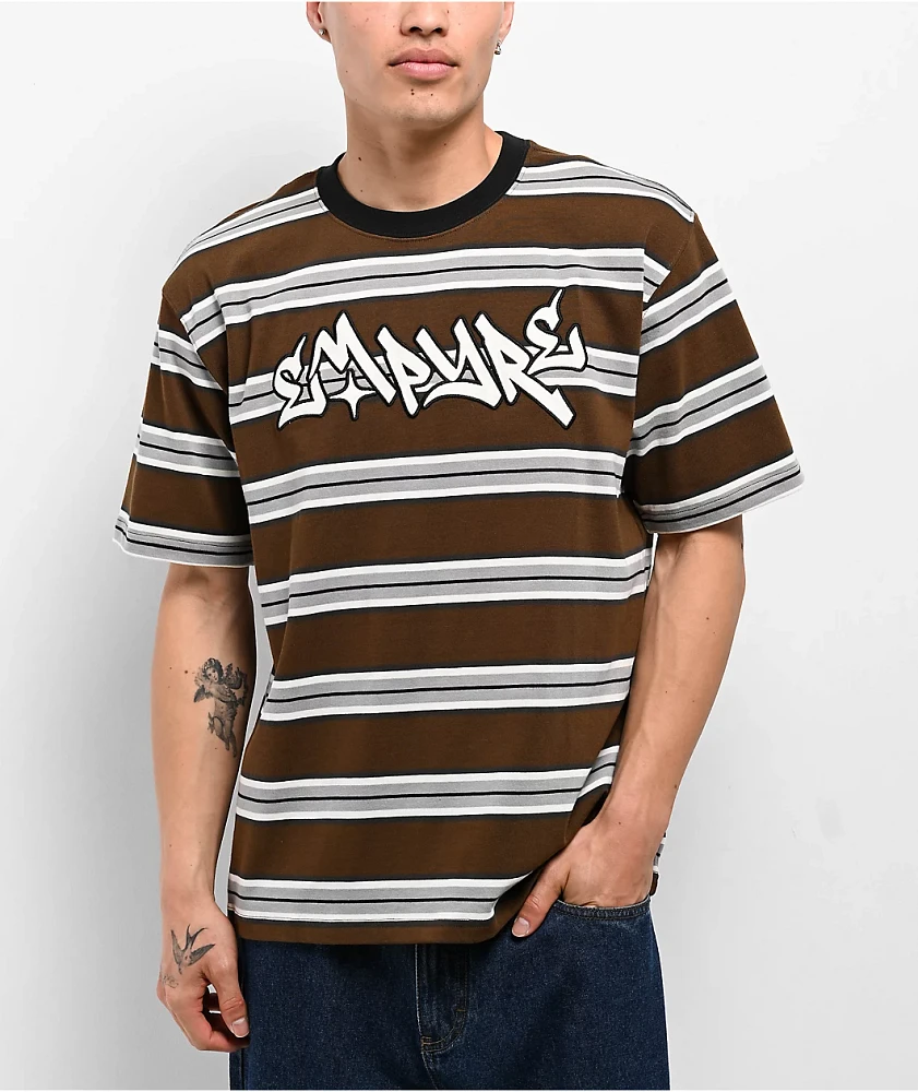 Empyre Razor Stripe Brown Knit T-Shirt