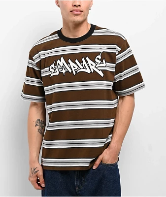 Empyre Razor Stripe Brown Knit T-Shirt