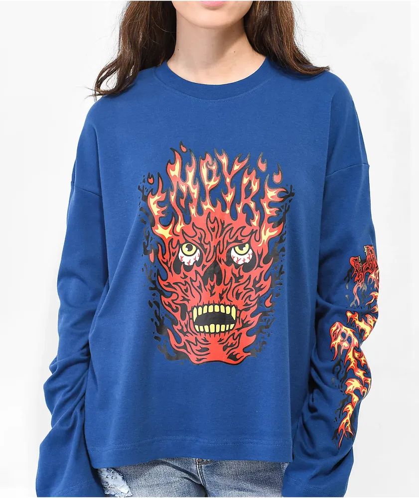 Empyre Reelah Flame Skull Blue Long Sleeve T-Shirt