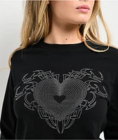 Empyre Rhinestone Heart Black Long Sleeve T-Shirt