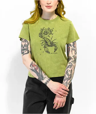 Empyre Ricky Scorpion Green Wash Crop T-Shirt