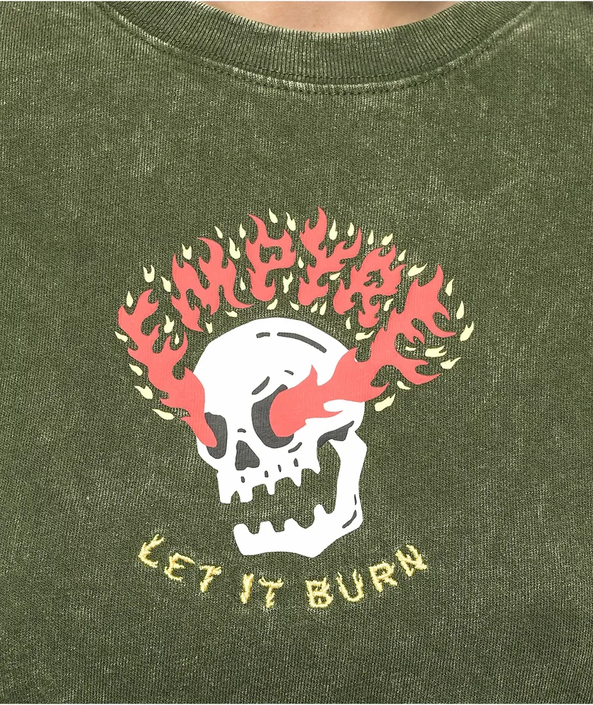 Empyre Ricky Skull Green Wash Crop T-Shirt