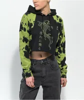 Empyre Riley Black & Green Tie Dye Crop Hoodie