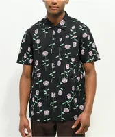 Empyre Rose Petals Black Short Sleeve Button Up Shirt