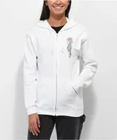 Empyre Rose Rhinestone White Zip Hoodie