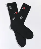 Empyre Rose Skull Black Crew Socks