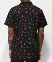 Empyre Rose Thorns Black Woven Short Sleeve Button up Shirt