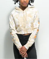 Empyre Rudy Grow Peace Tan Tie Dye Crop Zip Hoodie