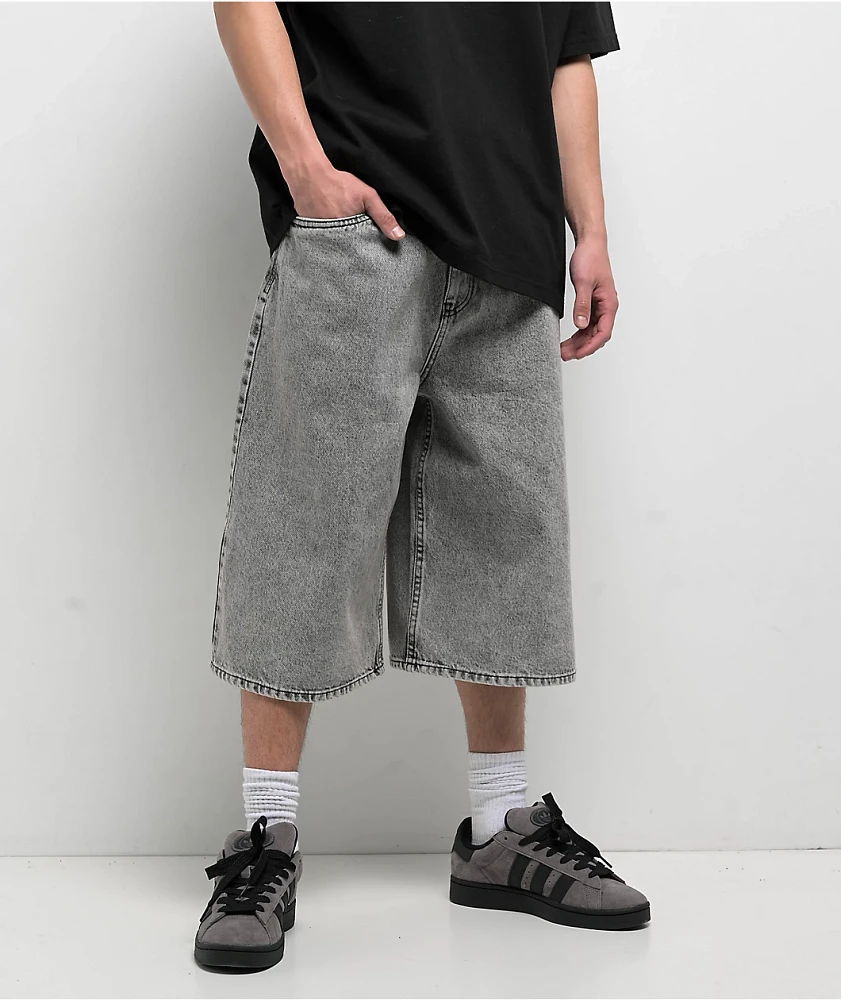 Empyre Scramble Ultra Wide Grey Wash Denim Skate Shorts
