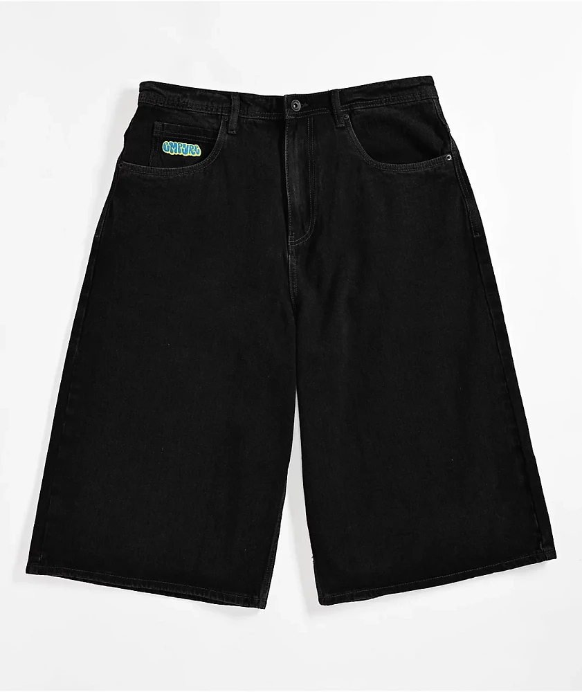 Empyre Shmutz Ultra Wide Black Denim Skate Shorts