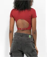 Empyre Sienna Buckle Dark Red Crop T-Shirt