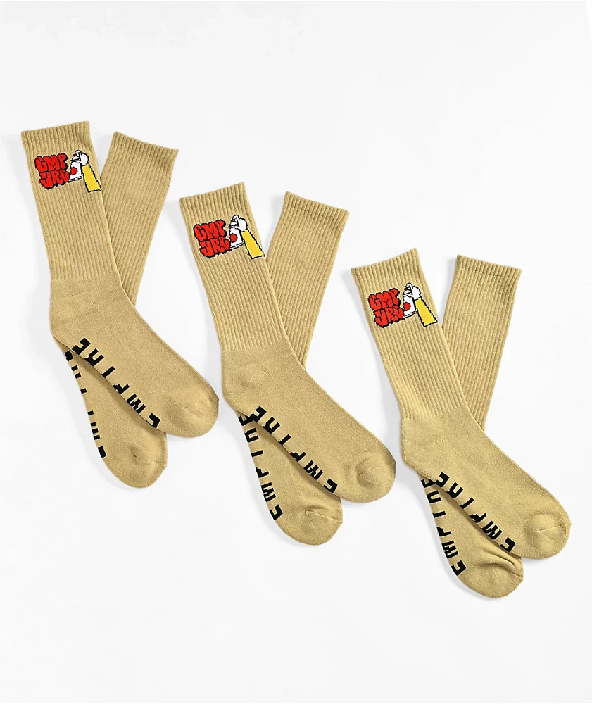 Empyre Skate 3 Pack Tan Crew Socks