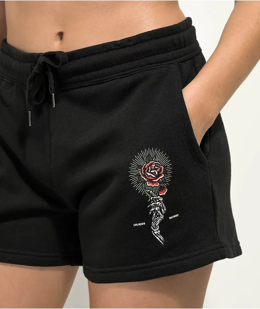 Empyre Skull & Rose Black Sweat Shorts